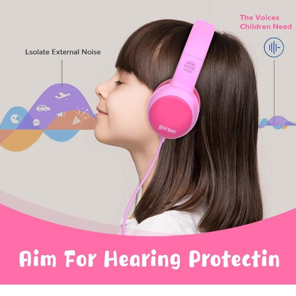 gorsun Kids Headphones with Limited Volume, Children's Headphone Over Ear- pink - Picture 5 of 10